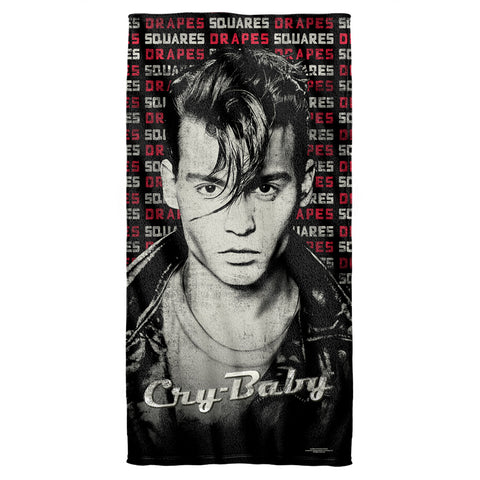 Cry Baby/drapes And Squares-cotton Front / Poly Back Beach Towel-white