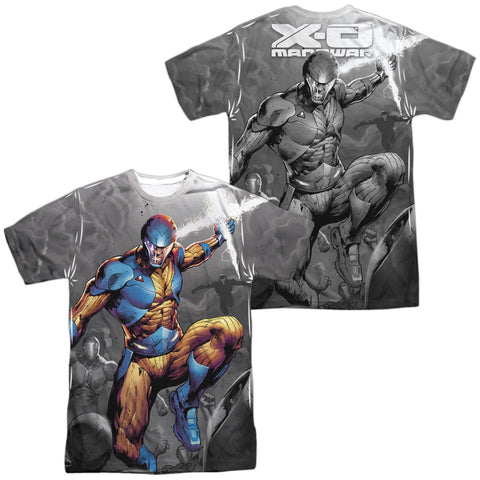 Xo Manowar/warmonger (front/back Print)-s/s Adult Poly Crew-white