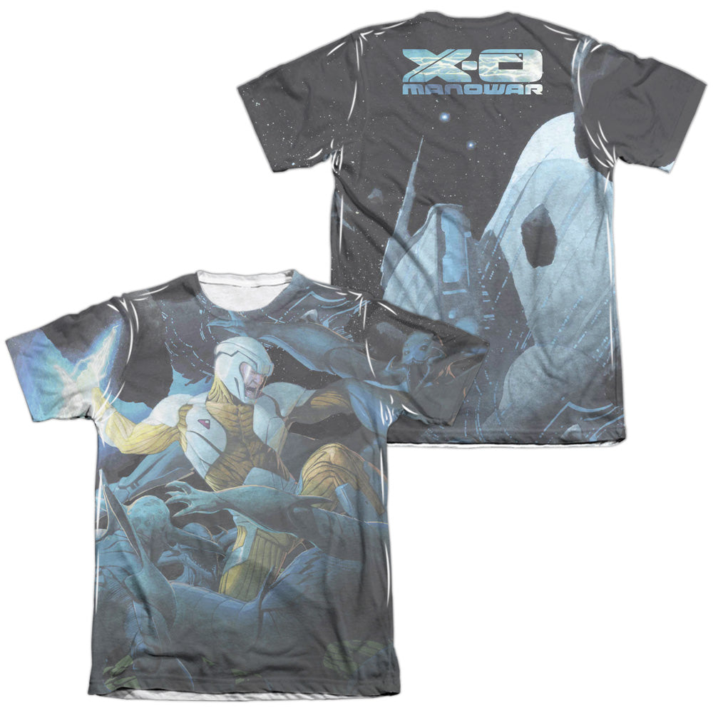 Xo Manowar/galactic Warrior (front/back Print)-adult Poly/cotton S/s Tee-white