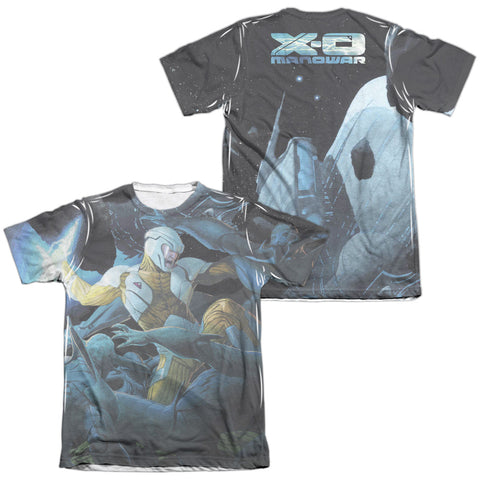 Xo Manowar/galactic Warrior (front/back Print)-adult Poly/cotton S/s Tee-white