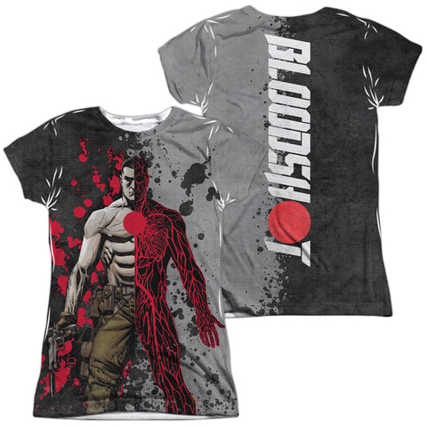 Bloodshot/split Veins (front/back Print)-s/s Junior Poly Crew-white