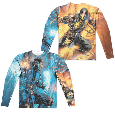 Mortal Kombat/kombat Comic (front/back Print)-l/s Adult Poly Crew -white