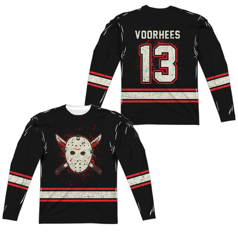 Friday The 13th/voorhees Jersey (front/back Print)-l/s Adult Poly Crew -white