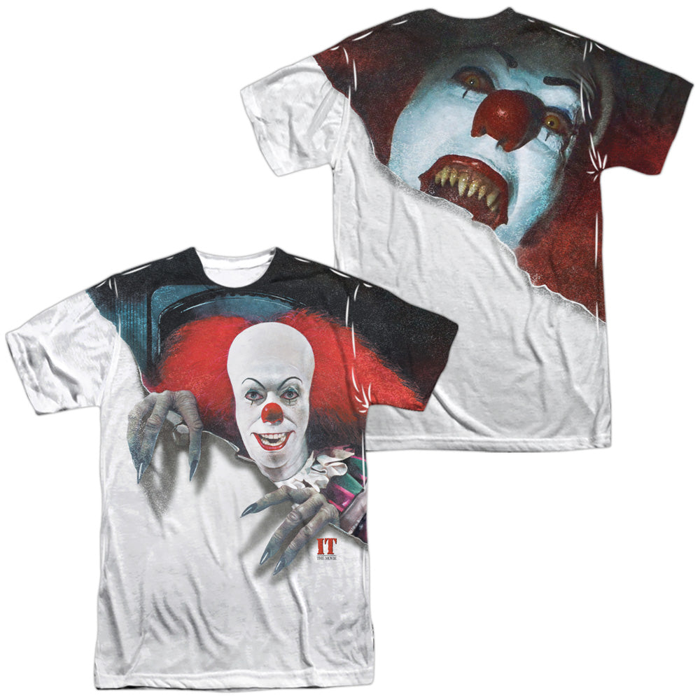 It Tv Miniseries/pennywise It (front/back Print)-s/s Adult Poly Crew-white