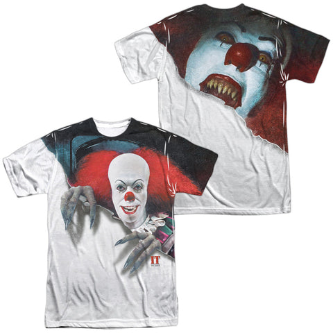 It Tv Miniseries/pennywise It (front/back Print)-s/s Adult Poly Crew-white