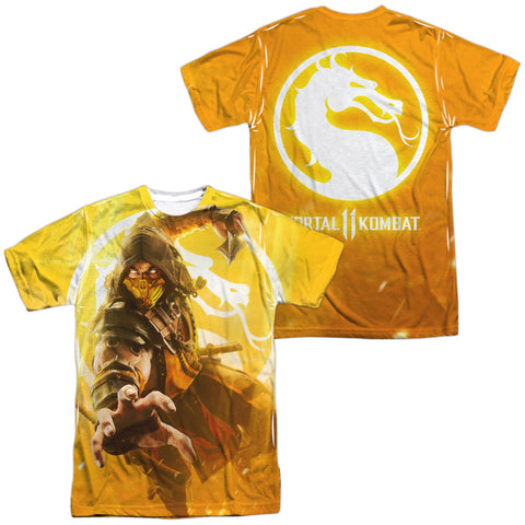 Mortal Kombat Xi/scorpion (front/back Print)-s/s Adult Poly Crew-white