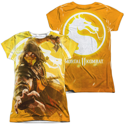 Mortal Kombat Xi/scorpion (front/back Print)-s/s Junior Poly Crew-white