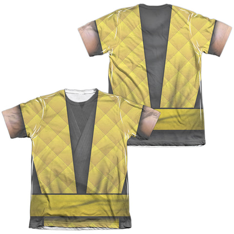 Mortal Kombat Klassic/scorpion Outfit (front/back Print)-adult Poly/cotton S/s Tee-white