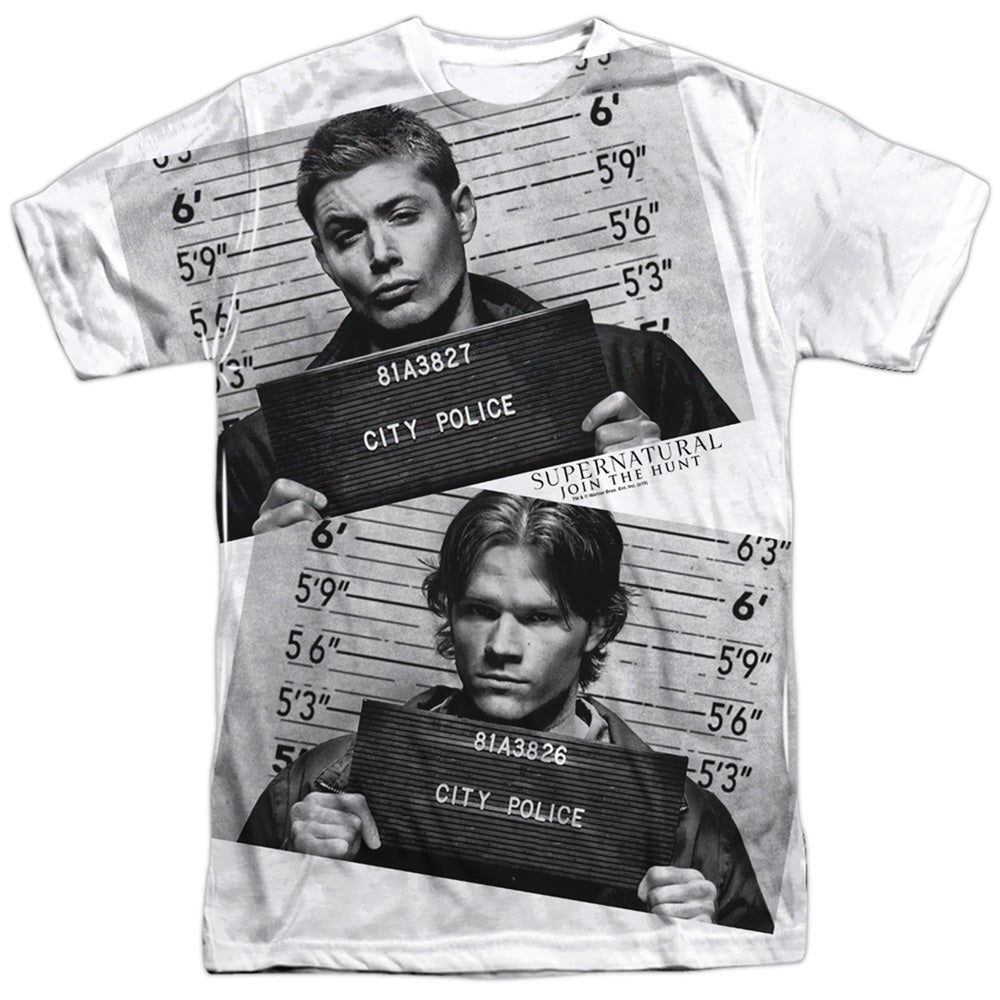Supernatural/mug Shots-s/s Adult Poly Crew-white