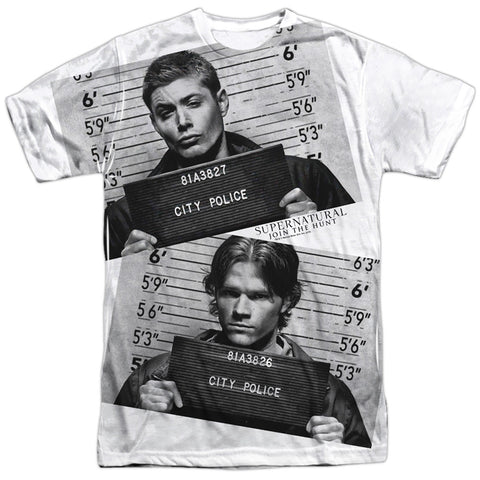 Supernatural/mug Shots-s/s Adult Poly Crew-white