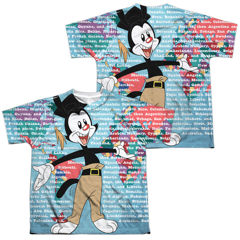 Animaniacs/yakko World (front/back Print)-s/s Youth Poly Crew-white