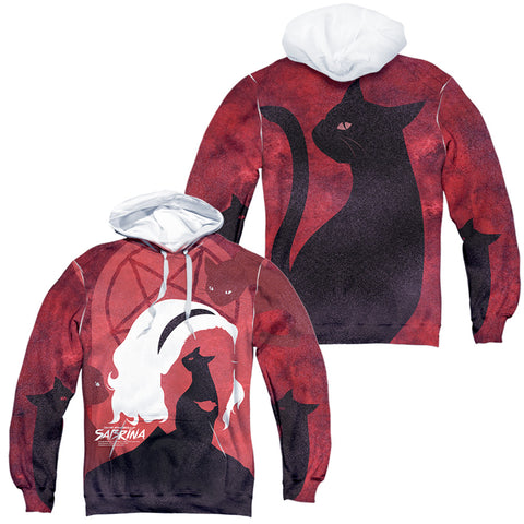Chilling Adventures Of Sabrina/cats (front/back Print)-adult Poly Pullover Hoodie-white