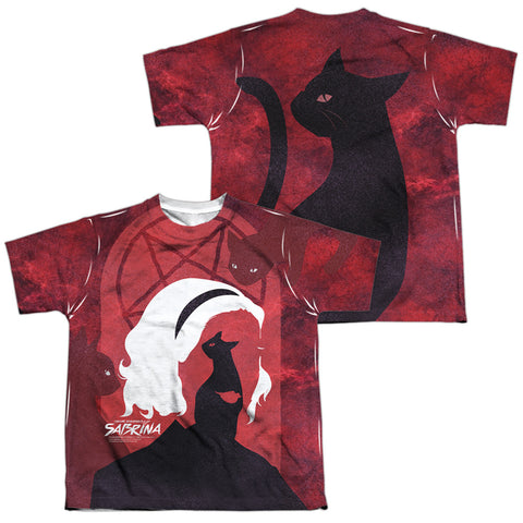 Chilling Adventures Of Sabrina/cats (front/back Print)-s/s Youth Poly Crew-white