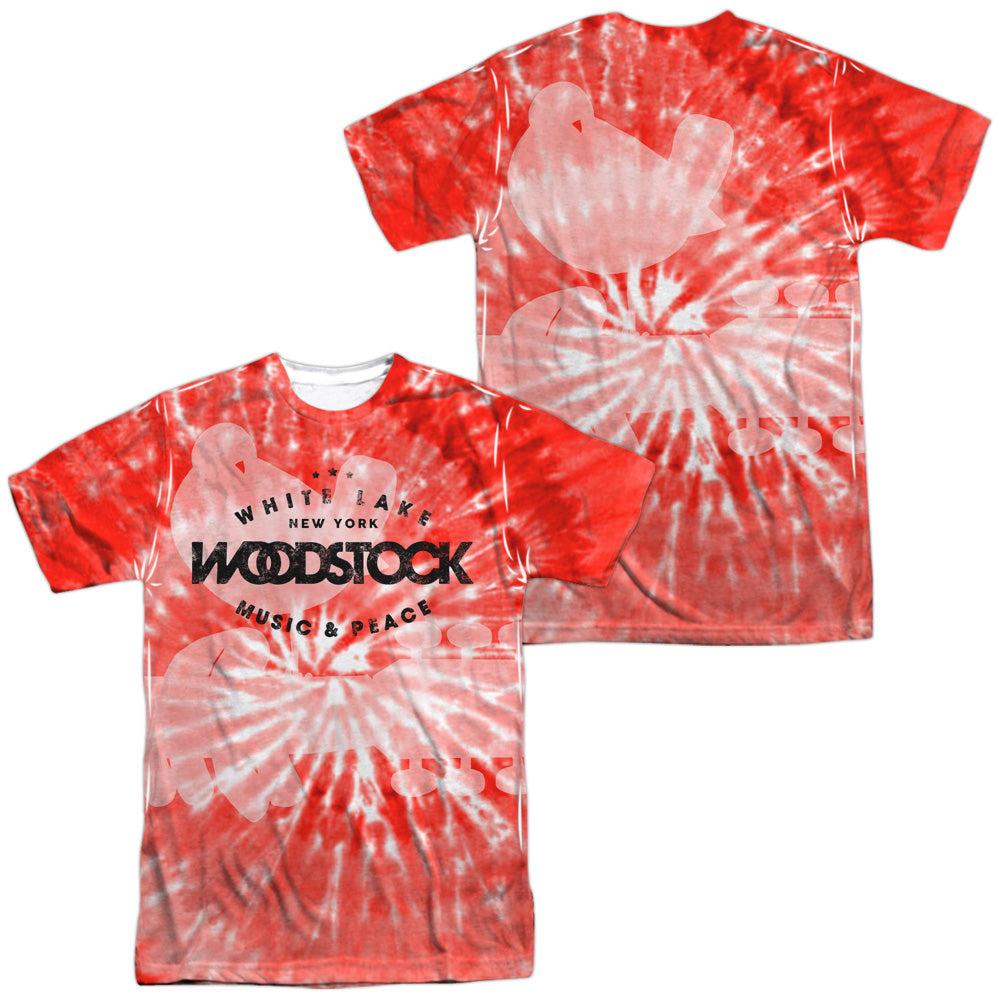 Woodstock/tie Dye (front/back Print)-s/s Adult Poly Crew-white