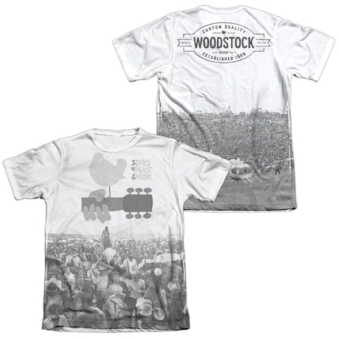 Woodstock/crowd (front/back Print)-adult Poly/cotton S/s Tee-white