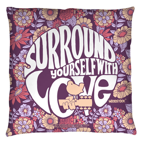 Woodstock/flower Surround - Throw Pillow