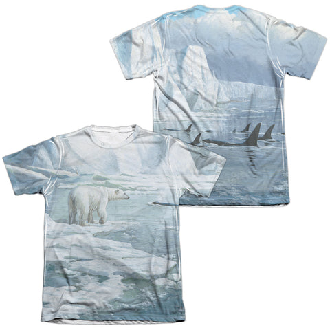 Wild Wings/glaciers Edge (front/back Print)-adult Poly/cotton S/s Tee-white