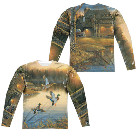 Wild Wings/ducks Over Water (front/back Print)-l/s Adult Poly Crew -white