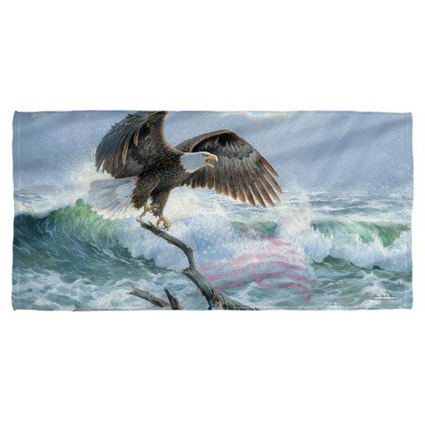 Wild Wings/american Eagle-cotton Front / Poly Back Beach Towel-white